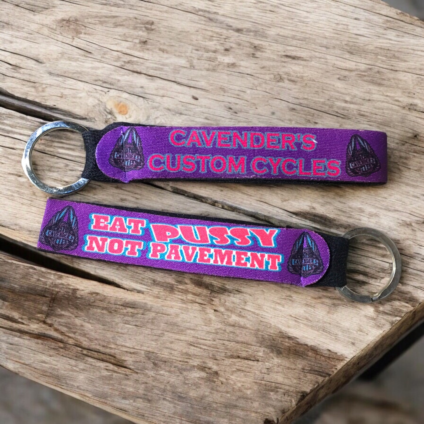 Purple eat pussy not pavement keychain